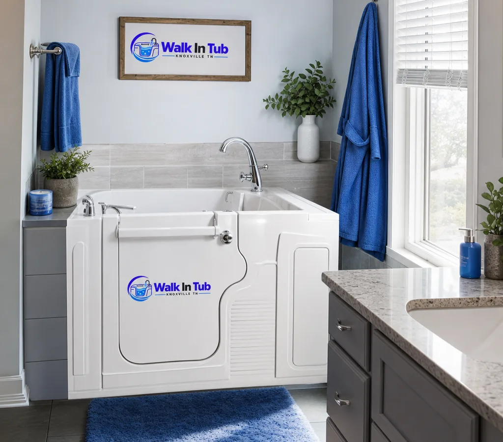 Professionally installed walk-in tub in a Knoxville home with a low entry, built-in seat, and accessible controls